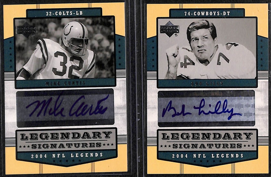 Lot of (17) 2004 UD Legends Football Autograph Cards w. Curtis, Lilly, Matson, Huff, Branch, Marshall, +