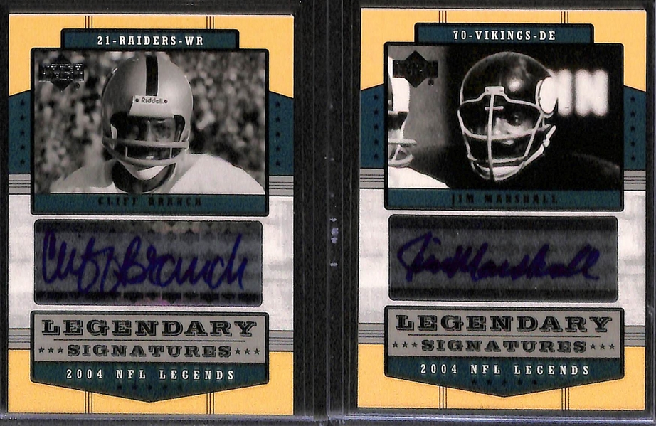 Lot of (17) 2004 UD Legends Football Autograph Cards w. Curtis, Lilly, Matson, Huff, Branch, Marshall, +