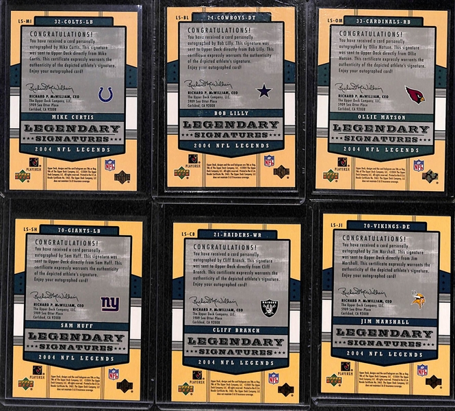 Lot of (17) 2004 UD Legends Football Autograph Cards w. Curtis, Lilly, Matson, Huff, Branch, Marshall, +