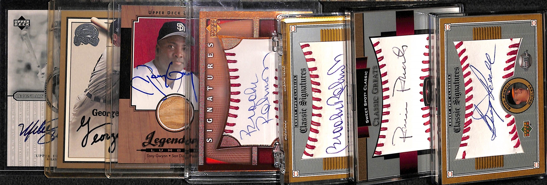 Lot of (7) Baseball Certified Autograph Cards w. Boog Powell and 6 HOFers (Gwynn, Schmidt, Kell, 2 Brooks Robinson, Robin Roberts)