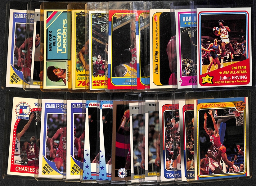 21 Basketball Cards (9 Julius Erving and 12 Charles Barkley) - Dr. J. Cards Inc. 1972 Topps AS Rookie, 1974 Topps AS, 2 1986 Fleer, 1986 Fleer Sticker