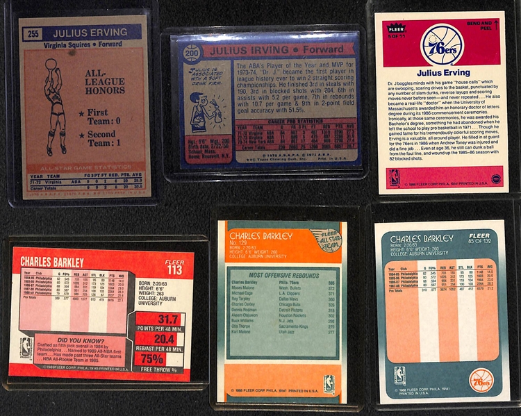 21 Basketball Cards (9 Julius Erving and 12 Charles Barkley) - Dr. J. Cards Inc. 1972 Topps AS Rookie, 1974 Topps AS, 2 1986 Fleer, 1986 Fleer Sticker