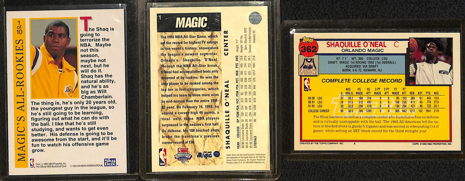 Lot of (3) Shaquille O'Neal 1992 Rookies - Topps Gold, Upper Deck #1, and Hoops Magic's All-Rookie Team