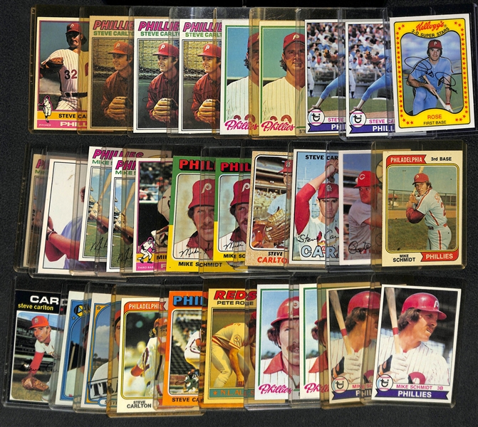 30 Card Mike Schmidt, Steve Carlton & Pete Rose Lot w. 1974 Schmidt, 1970 Kellogg's Rose, 1967 &1968 Topps Carlton