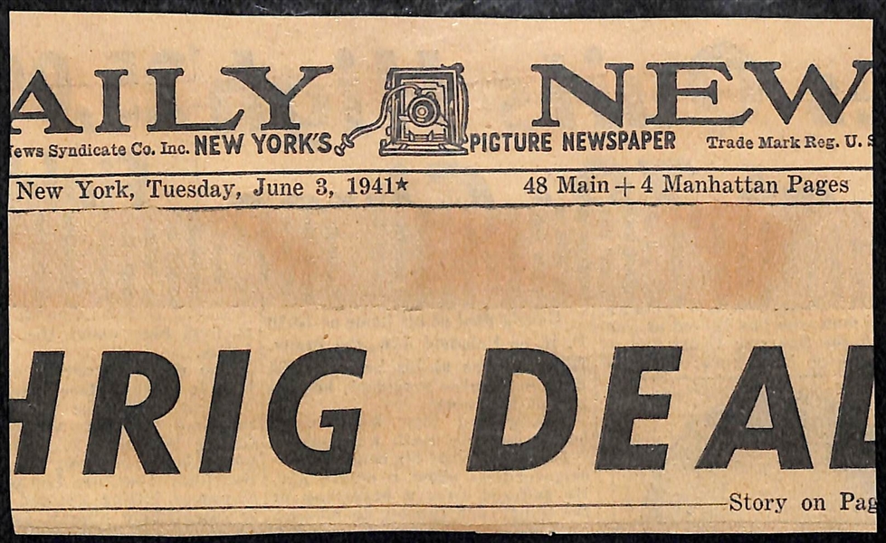 Eleanor Gehrig Penned Lou Gehrig Newspaper Clip (JSA LOA Indicates Mrs. Gehrig Signed Lou's Name)