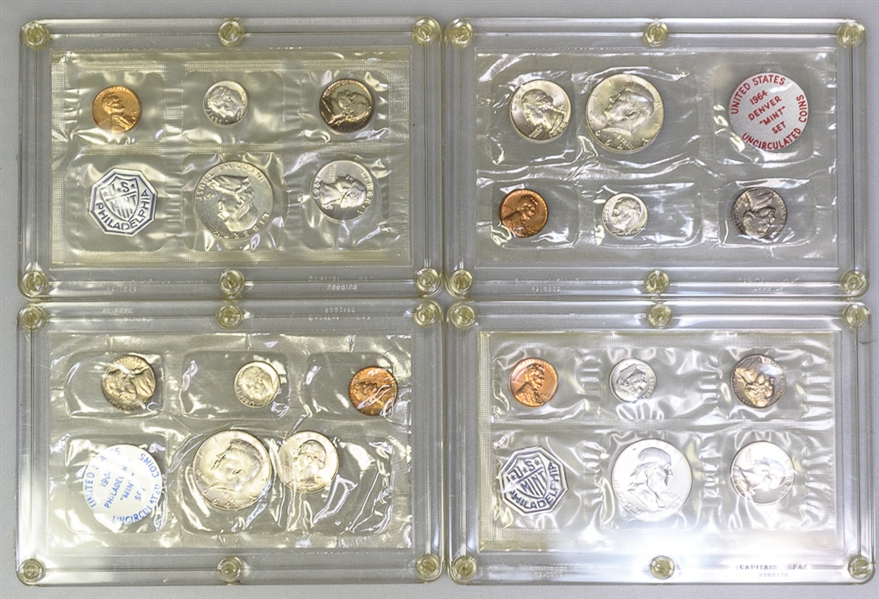 Lot of (4) US Proof Coin Sets - 1962, 1963, (2) 1964