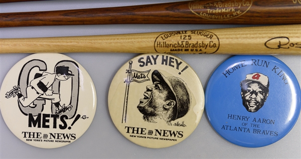 Assorted Sports Pin, Plates & Mini Bats Lot w. Lou Boudreau Mini Bat