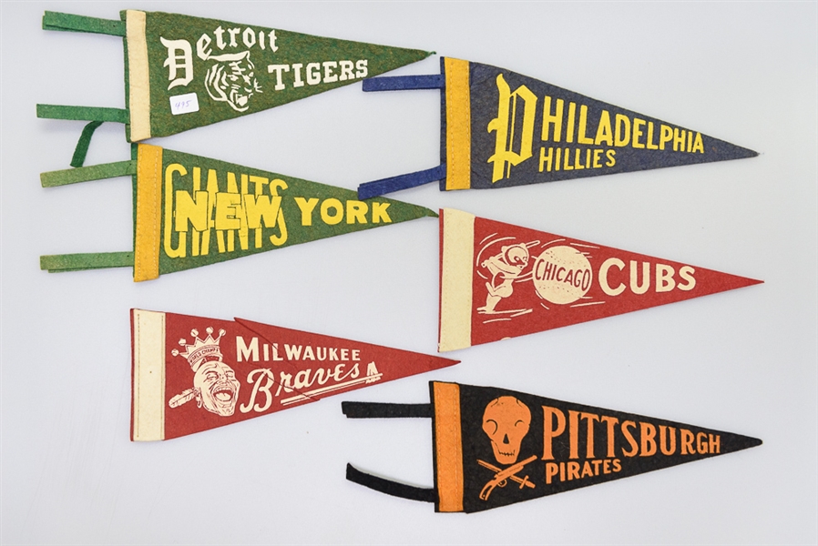 Lot of 22 Large & Mini Baseball Pennants w. 1948 Cleveland Indians World Champions Pennant