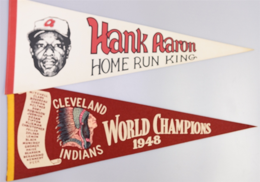 Lot of 22 Large & Mini Baseball Pennants w. 1948 Cleveland Indians World Champions Pennant