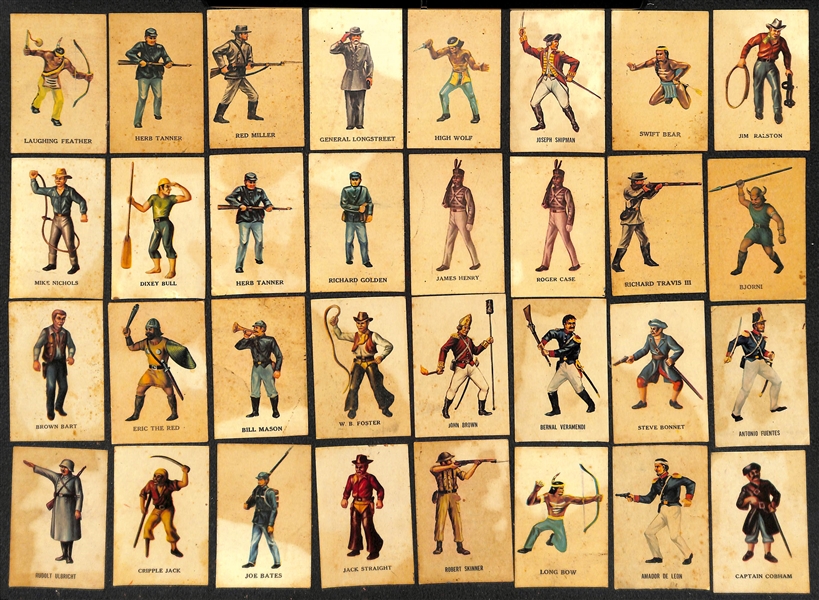 Lot of 35 Assorted 1912 L21 American Tobacco Leather College Pennants Cards & 45 - Assorted 1950s Marx Figures Cards