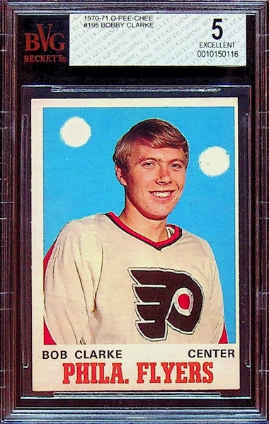 1970-71 O-Pee-Chee Bob Bobby Clarke (HOF) Rookie Card #195 Graded BVG 5 EX 