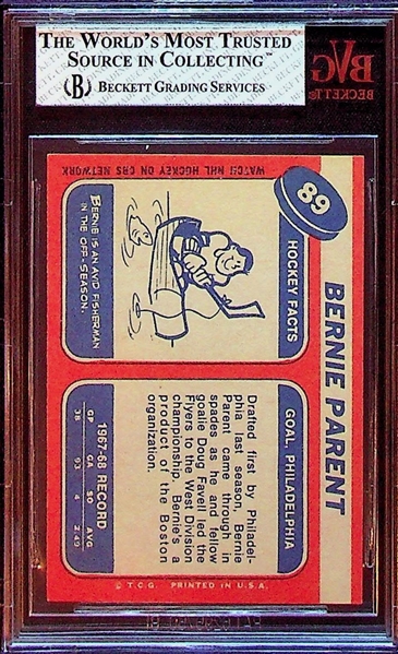 1968-69 Topps Bernie Parent (HOF) Rookie Card #89 Graded BVG 6.5 EX-MT+