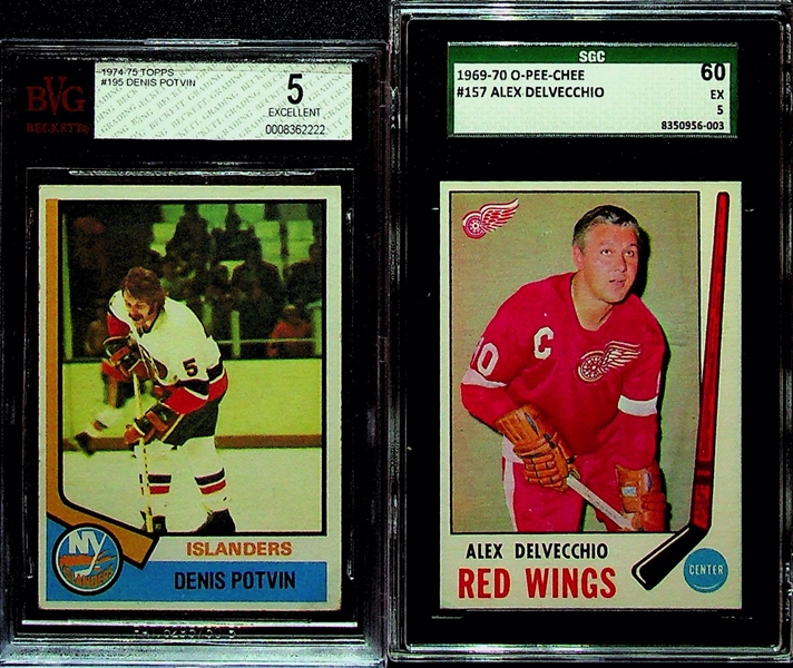 (5) Card Graded Hockey Lot (Howe, B. Hull, Potvin Rookie, P. Esposito, Delvecchio)