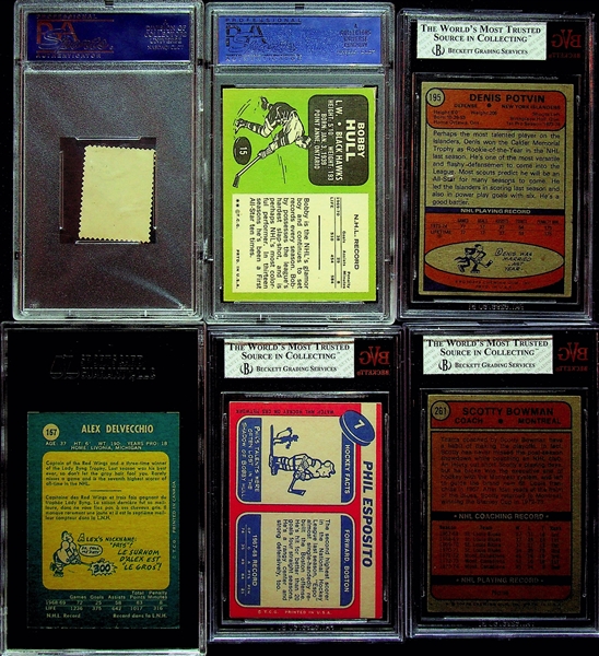 (5) Card Graded Hockey Lot (Howe, B. Hull, Potvin Rookie, P. Esposito, Delvecchio)
