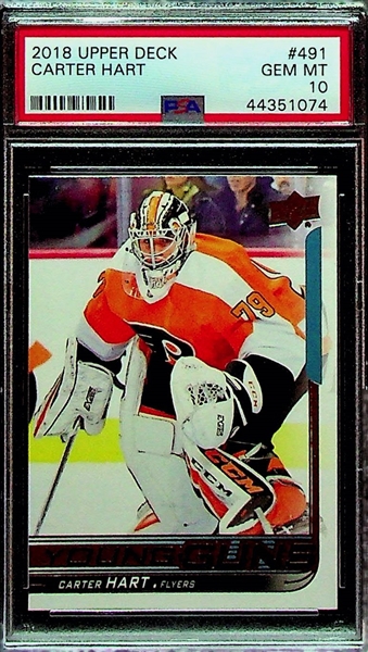 2018 Upper Deck Young Guns Carter Hart Rookie Card #491 Graded PSA 10 Gem Mint