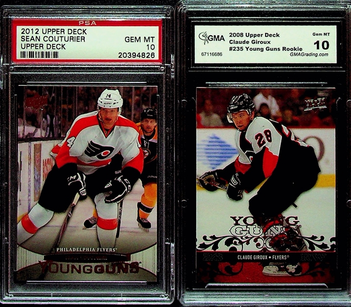 Lot of (2) Upper Deck Young Guns Rookies - 2008 Claude Giroux (GMA 10) and 2012 Sean Couturier (PSA 10)