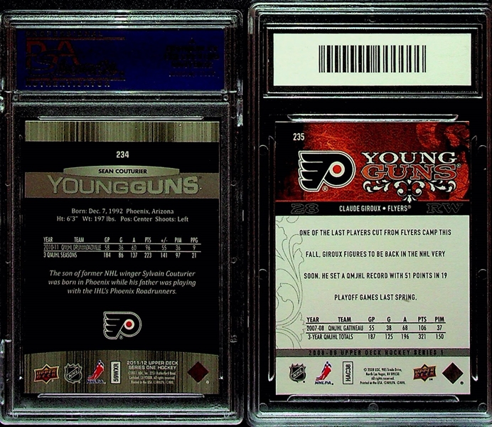 Lot of (2) Upper Deck Young Guns Rookies - 2008 Claude Giroux (GMA 10) and 2012 Sean Couturier (PSA 10)