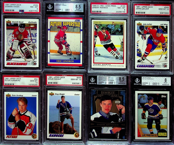 Rookie Hockey Lot (8) w. Leclair (PSA 10), Forsberg (PSA 10), Weight (PSA 10), Roenick, Hasek, Lindros, Robitaille, Evgeny Artyukhan
