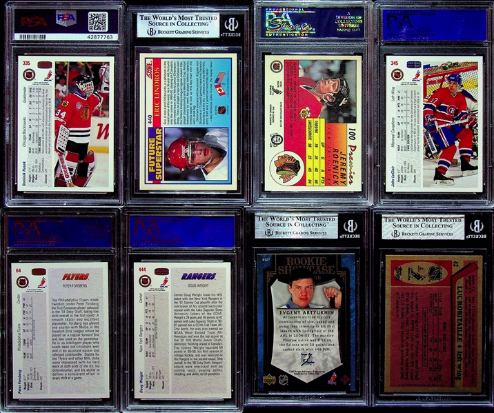 Rookie Hockey Lot (8) w. Leclair (PSA 10), Forsberg (PSA 10), Weight (PSA 10), Roenick, Hasek, Lindros, Robitaille, Evgeny Artyukhan