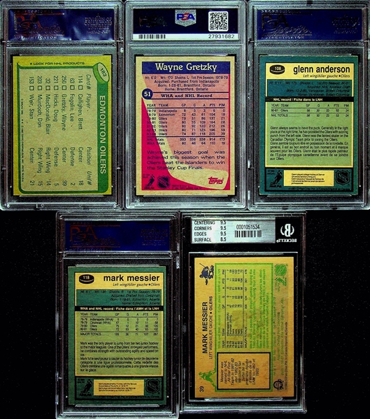 (5) Card Graded Oilers Lot - 2 Gretzky, 2 Messier, and Glenn Anderson Rookie