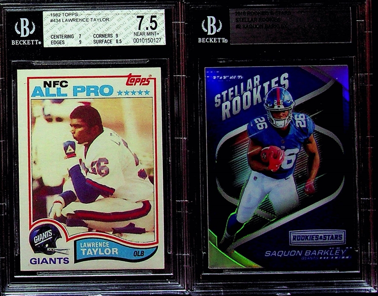 Football Lot (10) w. 1954 Bobby Layne, Walter Payton, Lawrence Taylor RC, (2) Saquon Barkley RCs, Favre RC, 2 Autographs (Moon and Cappelletti), + 