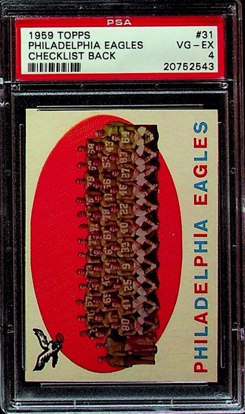 Philadelphia Eagles 3-Card Lot - 1960 Topps Bednarik PSA 7, 2004 Fleer Greats Bednarik Signed Card (SGC Authentic), 1959 Eagles Team PSA 4
