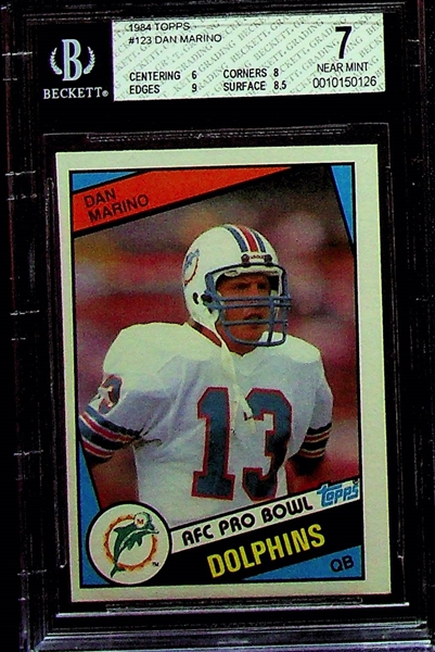 1984 Dan Marino Rookie BGS 7, 1986 Jerry Rice Rookie BGS 7, and 1986 Steve Young Rookie BGS 8