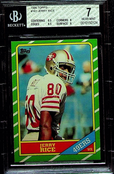 1984 Dan Marino Rookie BGS 7, 1986 Jerry Rice Rookie BGS 7, and 1986 Steve Young Rookie BGS 8