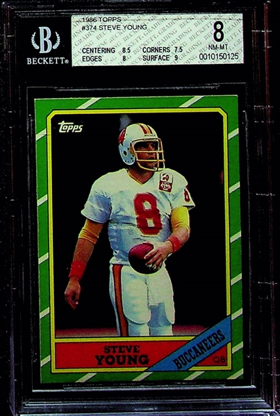 1984 Dan Marino Rookie BGS 7, 1986 Jerry Rice Rookie BGS 7, and 1986 Steve Young Rookie BGS 8