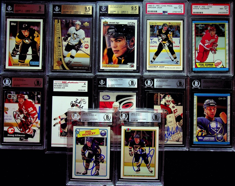 Lot 0f (12) Graded/Slabbed Hockey Cards w. Lemieux, Clarke, Crosby, Jagr, Hextall, +