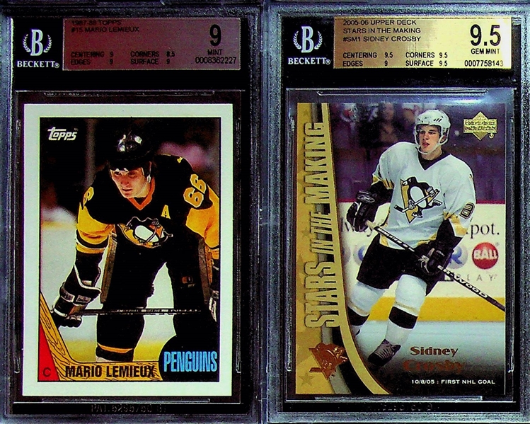 Lot 0f (12) Graded/Slabbed Hockey Cards w. Lemieux, Clarke, Crosby, Jagr, Hextall, +