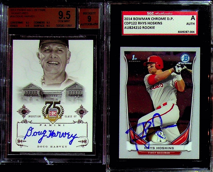 Baseball Card Autograph Lot (7) - Steve Carlton, Doug Harvey, Rhys Hoskins, Aaron Nola, Al Barlick, Frank Thomas, JP Crawford