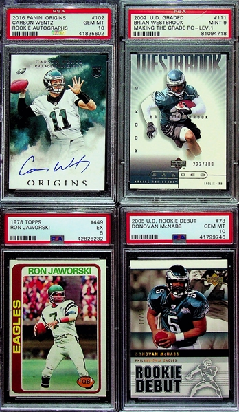 Eagles 4-Card Lot w. 2016 Carson Wentz Origins Rookie Autograph PSA 10 Gem Mint