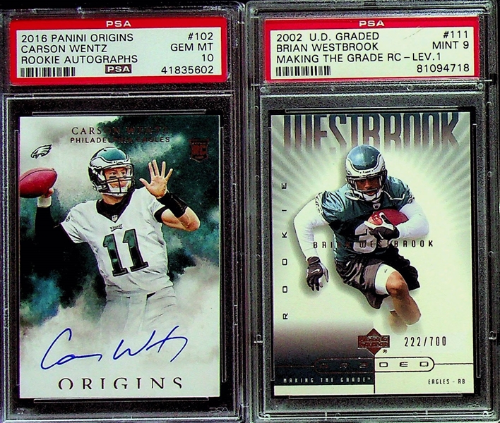Eagles 4-Card Lot w. 2016 Carson Wentz Origins Rookie Autograph PSA 10 Gem Mint