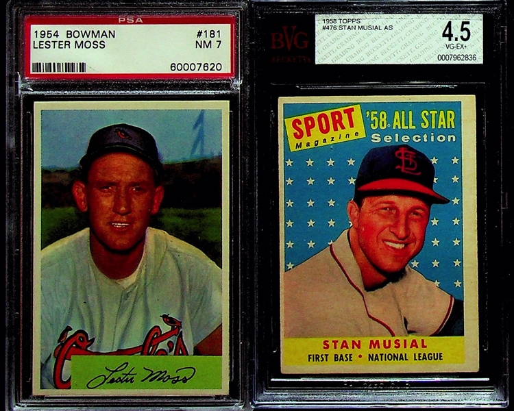 Lot of (8) Graded 1950s Baseball Cards (Plank, Roberts, Snider, Musial, Mathews, Spahn, Ashburn, +)