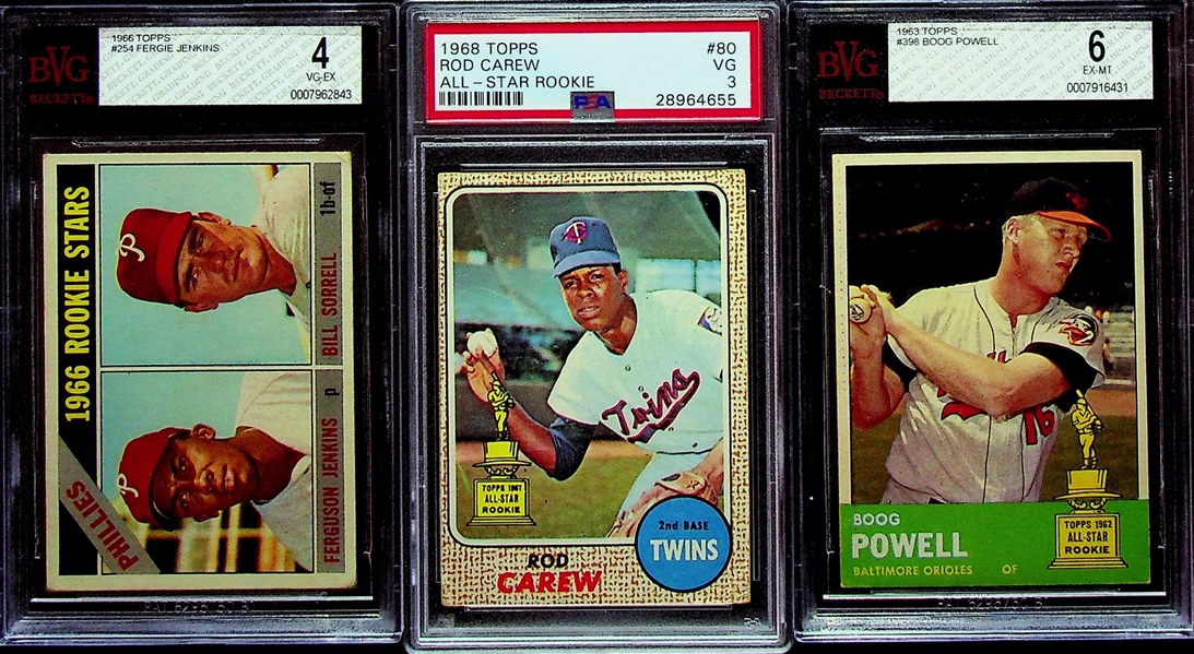 (13) Graded 1960s Baseball Cards w/ 1961 Topps Ford PSA 6, 1964 Brock BVG 5, 1967 Yaz BVG 6, Jenkins Rookie, Carew 2nd Yr, +