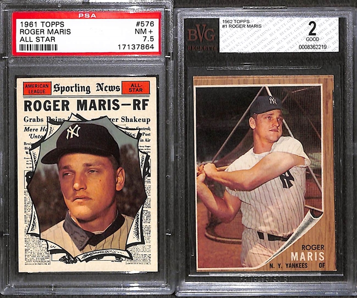 Lot of Roger Maris Graded Cards - 1961 Topps All Star PSA 7.5 and 1962 Topps BVG 2