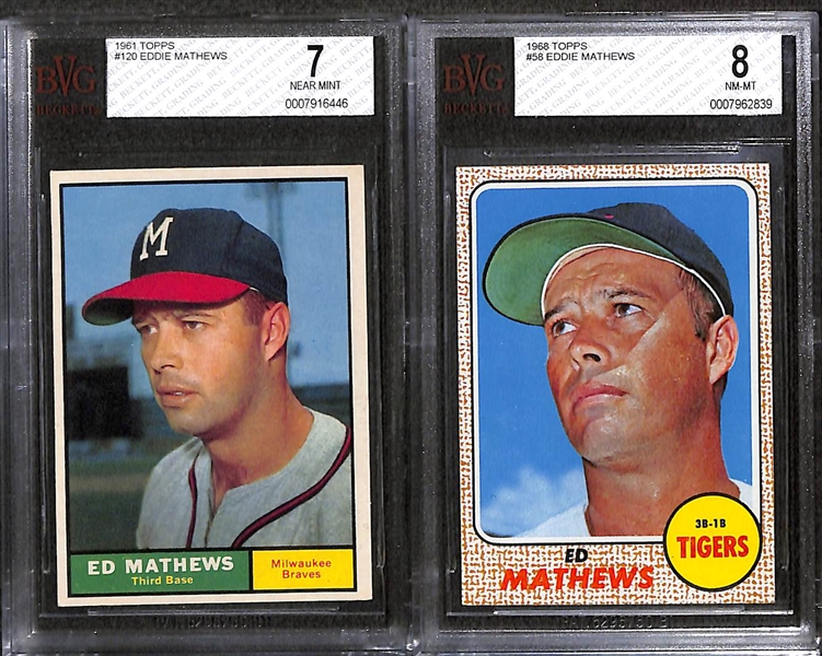 (7) Graded Topps Cards w. 1961 Mathews BVG 7, 1968 Mathews BVG 8, 1972 Clemente IA SGC 7, 1970 Reggie Jackson BVG 5.5,  + Munson, Carlton, B. Robinson