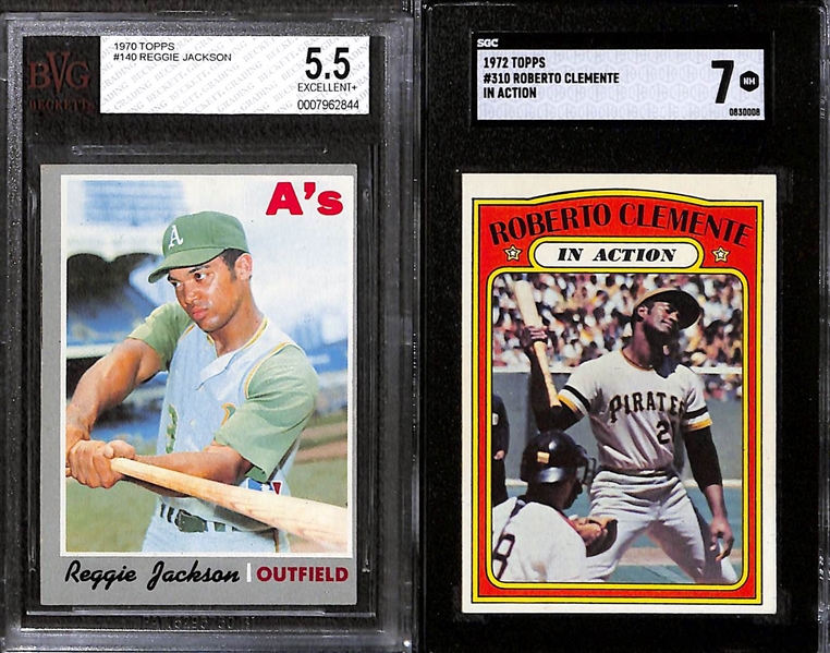 (7) Graded Topps Cards w. 1961 Mathews BVG 7, 1968 Mathews BVG 8, 1972 Clemente IA SGC 7, 1970 Reggie Jackson BVG 5.5,  + Munson, Carlton, B. Robinson