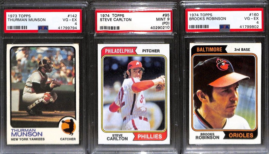 (7) Graded Topps Cards w. 1961 Mathews BVG 7, 1968 Mathews BVG 8, 1972 Clemente IA SGC 7, 1970 Reggie Jackson BVG 5.5,  + Munson, Carlton, B. Robinson