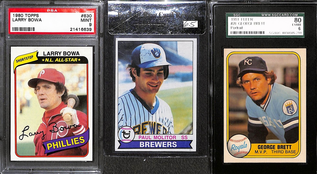 (15) Graded Baseball Cards w.1981 Topps Ripken RC BVG 8.5, 1984 Topps AS Mike Schmidt PSA 10, 1987 Topps Tiffany Ripken BGS 9.5, + HOFers and Stars