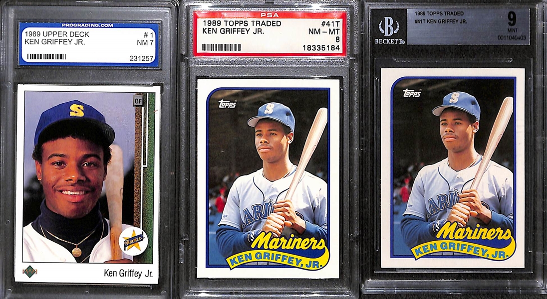 (14) Graded Baseball Rookies w. 6 Ken Griffey Jr., Raines, Sandberg, Smoltz, 2 Randy Johnson, 2 Glavine, and Bonds