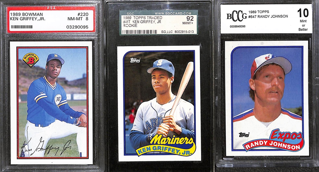 (14) Graded Baseball Rookies w. 6 Ken Griffey Jr., Raines, Sandberg, Smoltz, 2 Randy Johnson, 2 Glavine, and Bonds