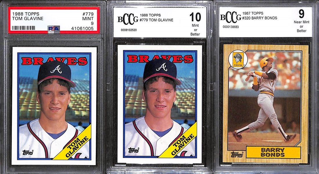 (14) Graded Baseball Rookies w. 6 Ken Griffey Jr., Raines, Sandberg, Smoltz, 2 Randy Johnson, 2 Glavine, and Bonds