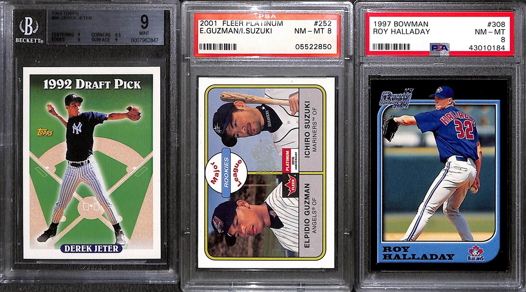 (14) Graded Rookie Cards w. Derek Jeter, Tiger Woods, David Robinson, Ichiro, Roy Halladay, Frank Thomas, 2 Chipper Jones, Jim Thome, +