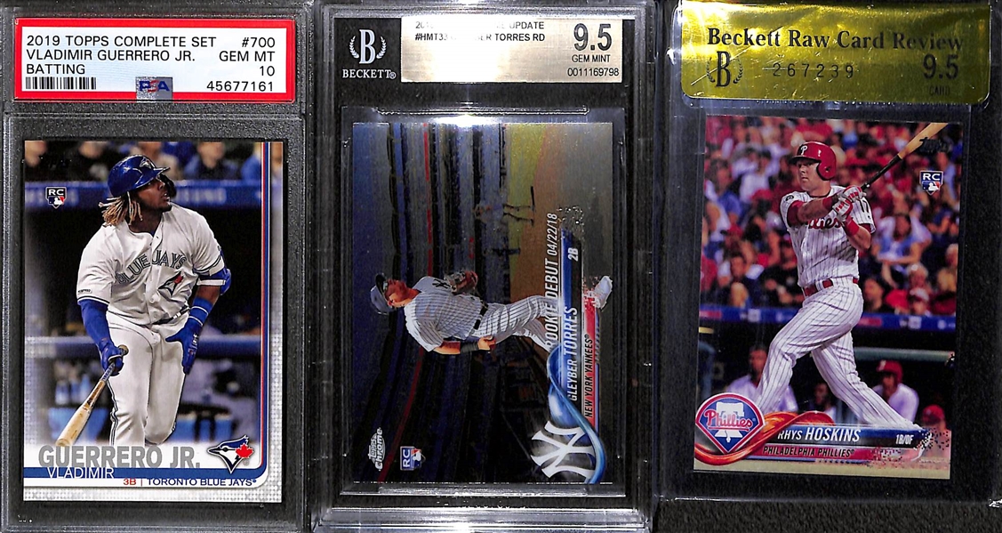 (28) Graded Baseball Cards w. V. Guerrero Jr. PSA 10 Rookie, T. Chrome Update Gleyber Torres Rookie BGS 9.5, Hoskins, Jeter, Alonso, Gehrig, Piazza, Mattingly, Bonds, +