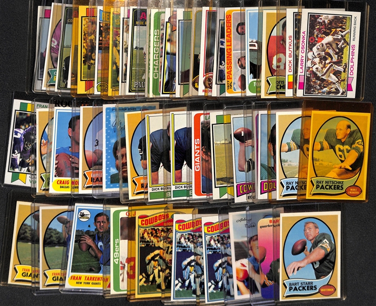 Lot of (46) Vintage Football Cards - Mostly HOFers/Stars Inc. Starr, Unitas, Staubach, Simpson, Tarkenton, +