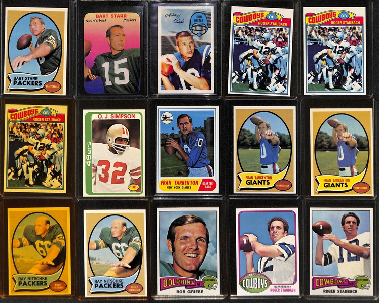 Lot of (46) Vintage Football Cards - Mostly HOFers/Stars Inc. Starr, Unitas, Staubach, Simpson, Tarkenton, +