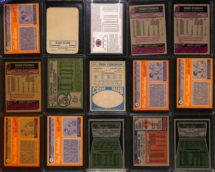 Lot of (46) Vintage Football Cards - Mostly HOFers/Stars Inc. Starr, Unitas, Staubach, Simpson, Tarkenton, +