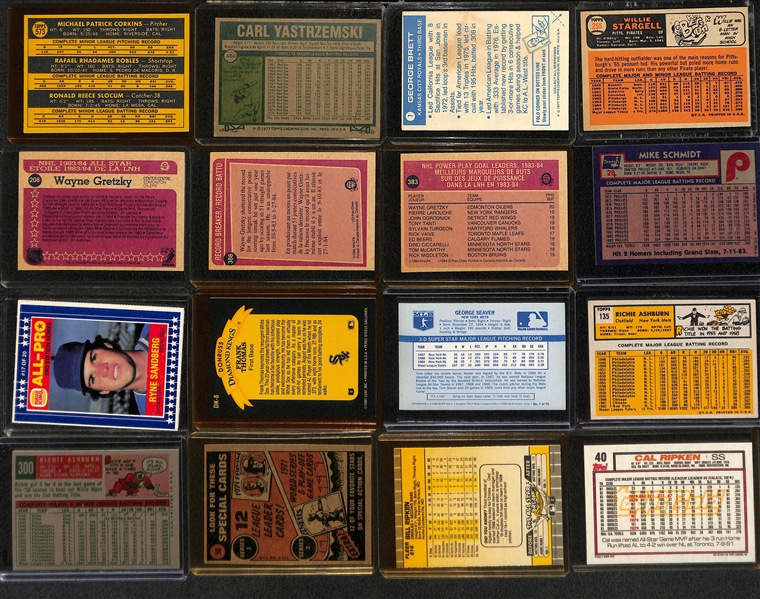 (37) Baseball & Hockey Cards Inc. 1959 and 1963 Ashburn, 1972 Mays IA, 1970 Kellogg's Seaver, 1989 Billy Ripken FF Error, 1966 Stargell, 3 Gretzky OPC Cards